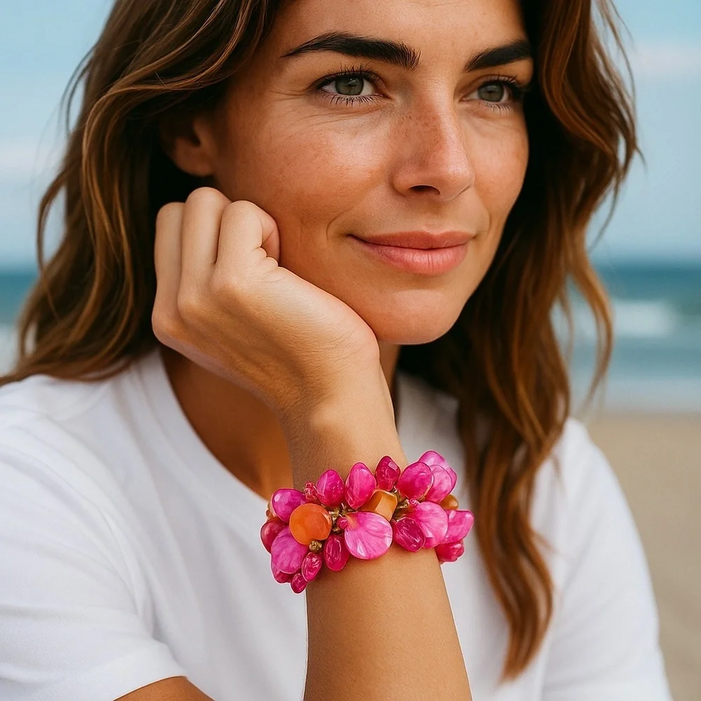 Chic Pink and Brown Beaded Stretch Bracelet